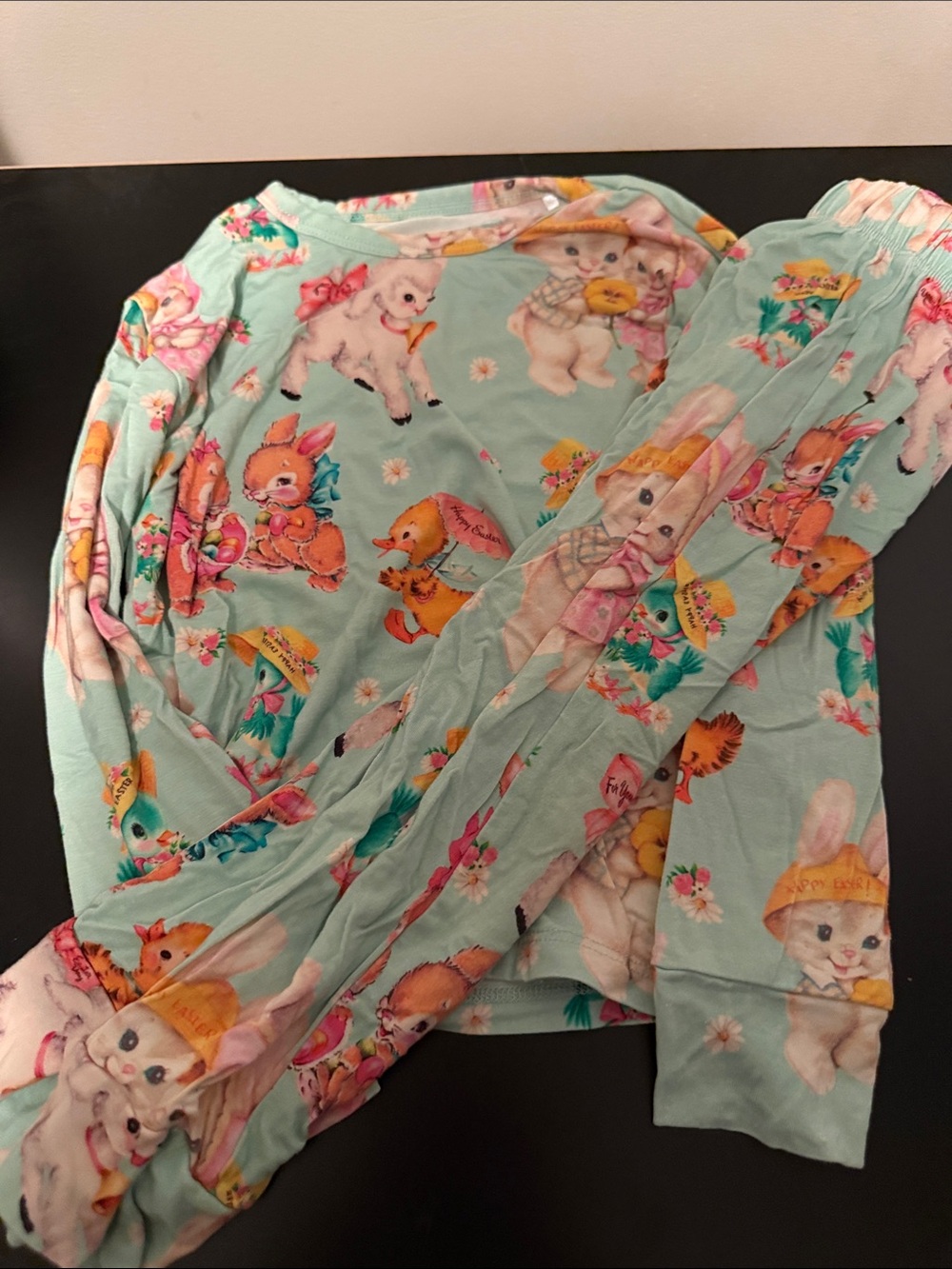 Children's Mint Green Animal Print Pajama Set with Pastel Critters